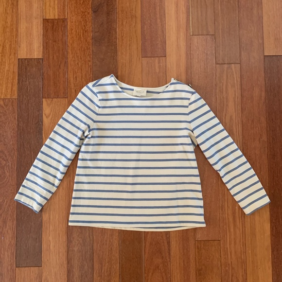 Sezane Mariniere Vintage Blue Ecru Stripe Top XS - Picture 2 of 4